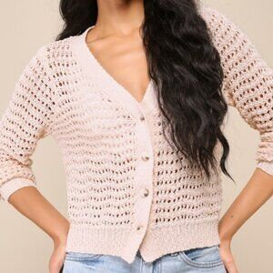 Breezy Attitude Cream Loose Knit Button-Up Cardigan Sweater
